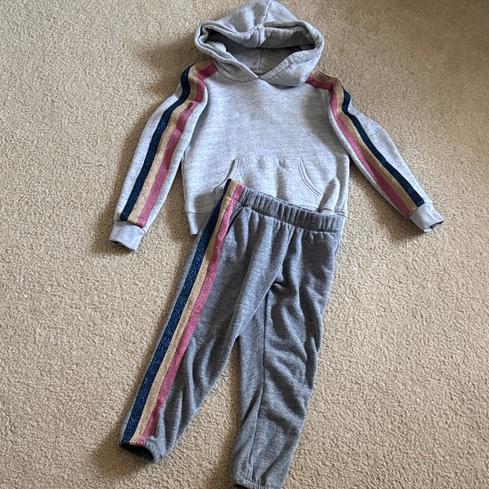 SPIRITUAL GANGSTER Gray Kids Hoodie and Jogger Set with Rainbow Stripes